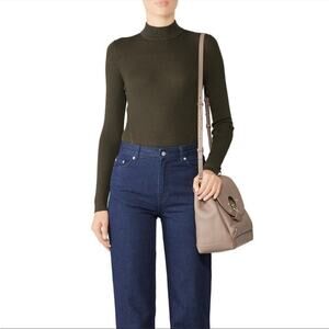 Dreyden Dione olive green metallic mock neck ribbed sweater